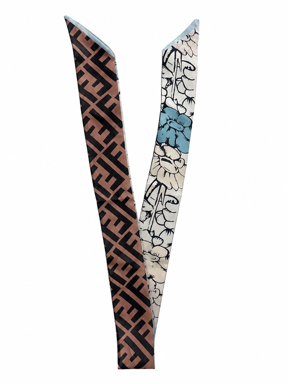 FENDI Wrappy 100% Silk Scarf • Zucca FF Floral • Brown/Pink • Like New Pristine